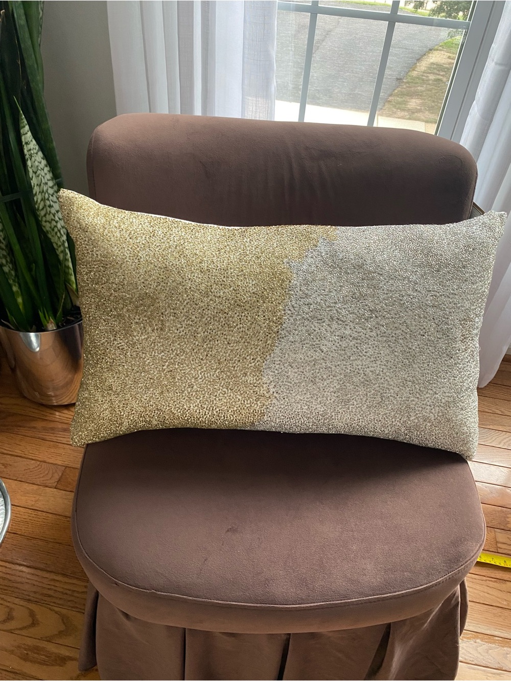 Callisto Home beaded lumbar pillow - Gold & Silver 26x16”